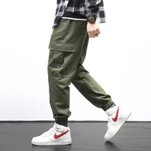 Однотонные мужские брюки, модные, с несколькими карманами, брюки-карго, с эластичной резинкой на талии, черные, зеленые, M-4XL брюки