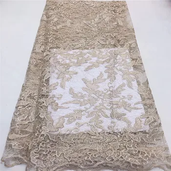 

African Lace Fabrics 2019 High Quality Guipure Lace Fabric Nigerian Cord Lace Fabric with golden For Wedding Dresses