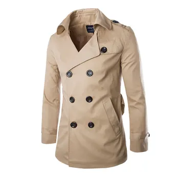 

New Fashion Men Solid Slim Trench Coat England Style Long Jacket Overcoat Double Breasted with Sashes Party Wear M-XXL