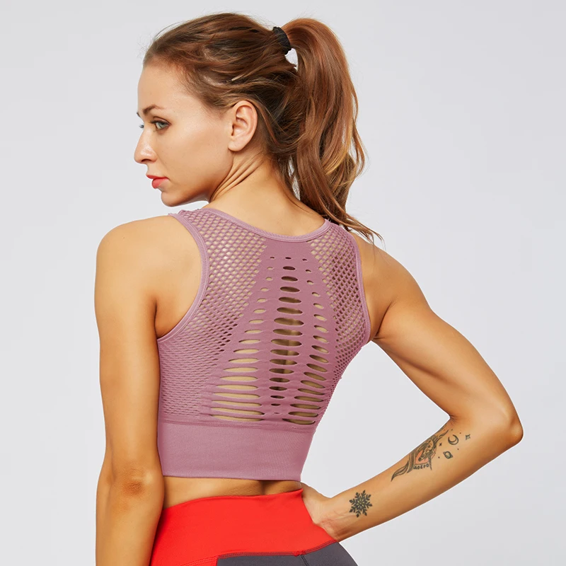 

Women Sexy Hollow Mesh Sport Bra Breathable Fitness Running Bra Female Cropped Gym Yoga Bra Activewear SportsWear Tank Tops New