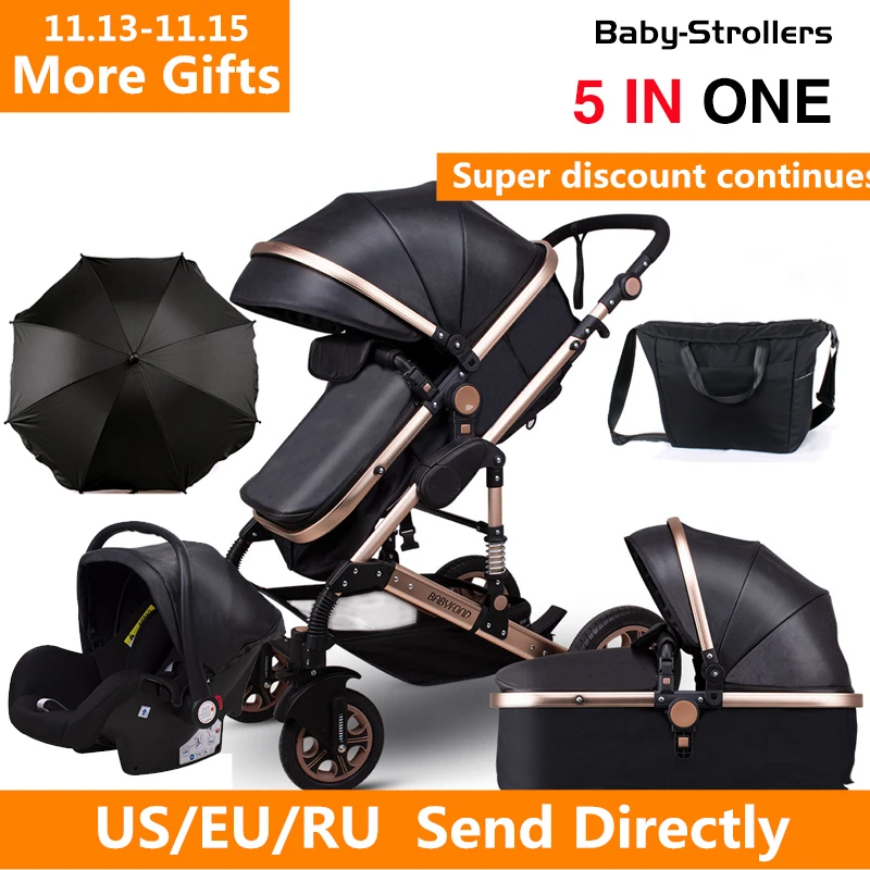 High Landscape Baby Stroller 3 in 1 Luxury Carriages For Newborn Bebe Can Sit Reclining Two-way Folding Shock Absorber Pram afbeelding