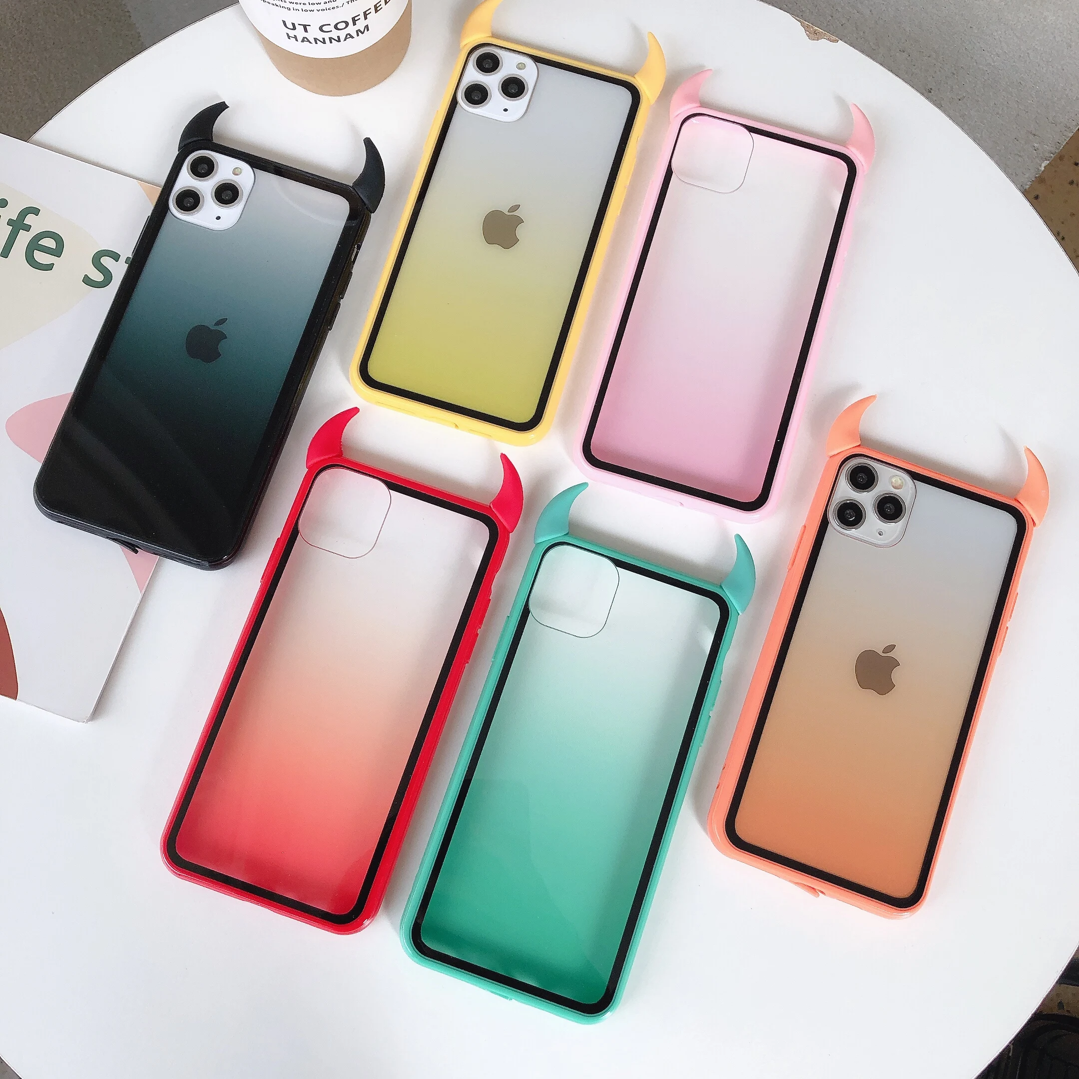 

Gradient Rainbow Devil Horn Phone Case for IPhone 11 Pro Max XR X XS Max 7 8 6 Plus Candy Colors Case Phone Back Cover