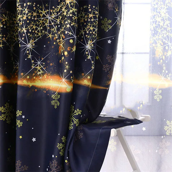 Curtain Cloth Золотая блестящая Снежинка Олень Печать высокие затемненные занавески вуаль для гостиной, спальни, детской комнаты, лечение окон, Blids T270#4 - Цвет: Curtain Cloth