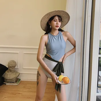 

One-Piece Swimsuits Swimwear 2019 Bathing Suit One Piece Swimsuit Women Woman Fused Female New Korean Haze Blue Bump Color