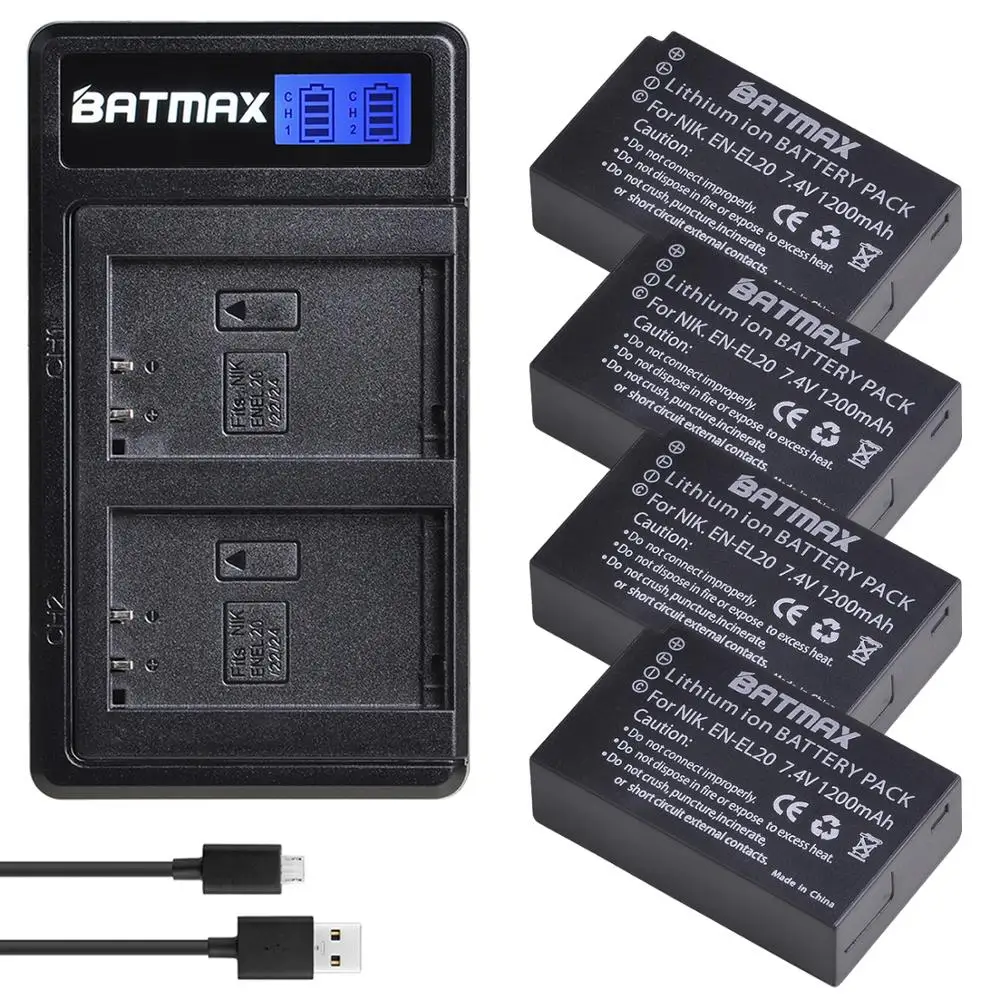 Аккумуляторная батарея с двумя USB портами и ЖК дисплеем для Nikon Coolpix P1000 Nikon1 J1 J2 J3