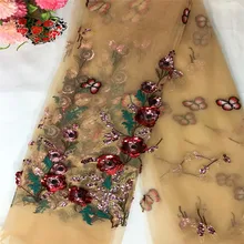 SASKIA 3D цветок блесток сетка вышивка ткань высокое качество французский африканский кружево ткани бабочка шитье для свадебного платья Diy