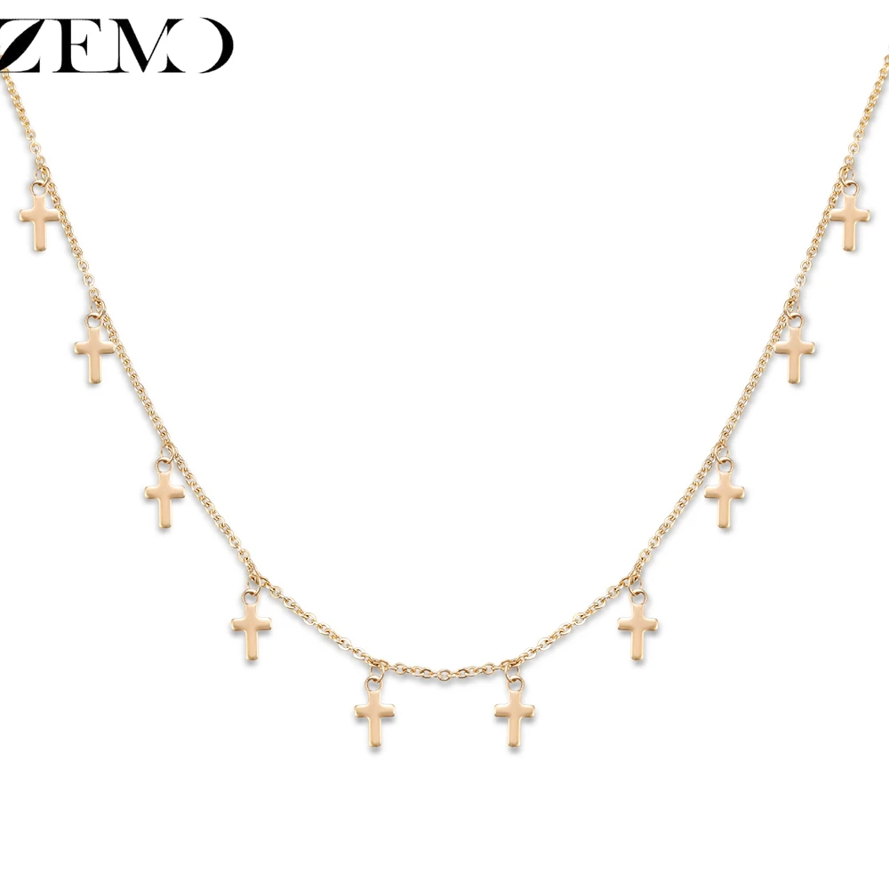 

ZEMO O Shape Choker Necklaces Catholicism Cross Gold Pendant Necklace for Women Girls Party Neck Jewellery collares de moda 2019