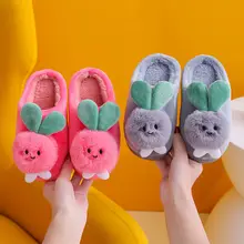 

New Children's Cotton Slippers Winter Indoor Home Non-slip Cute Cartoon Printed Slippers Home Fluffy Slippers Pink Girls Shoes