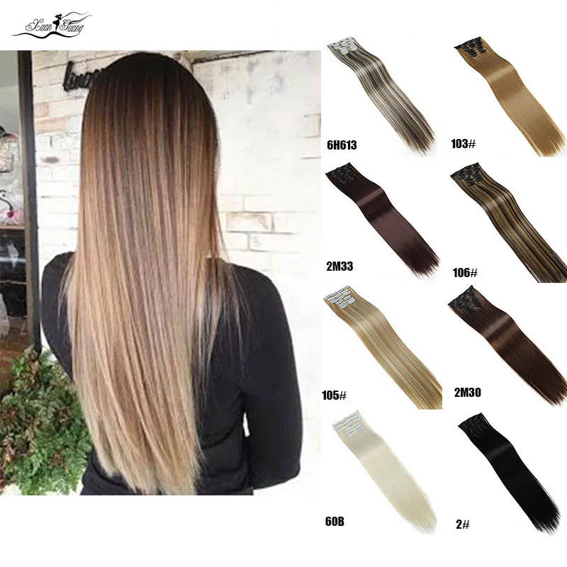 Xuanguang grampo em extensøes do cabelo natural em linha reta grampo de cabelo ins clipe sintético na extensao do cabelo para