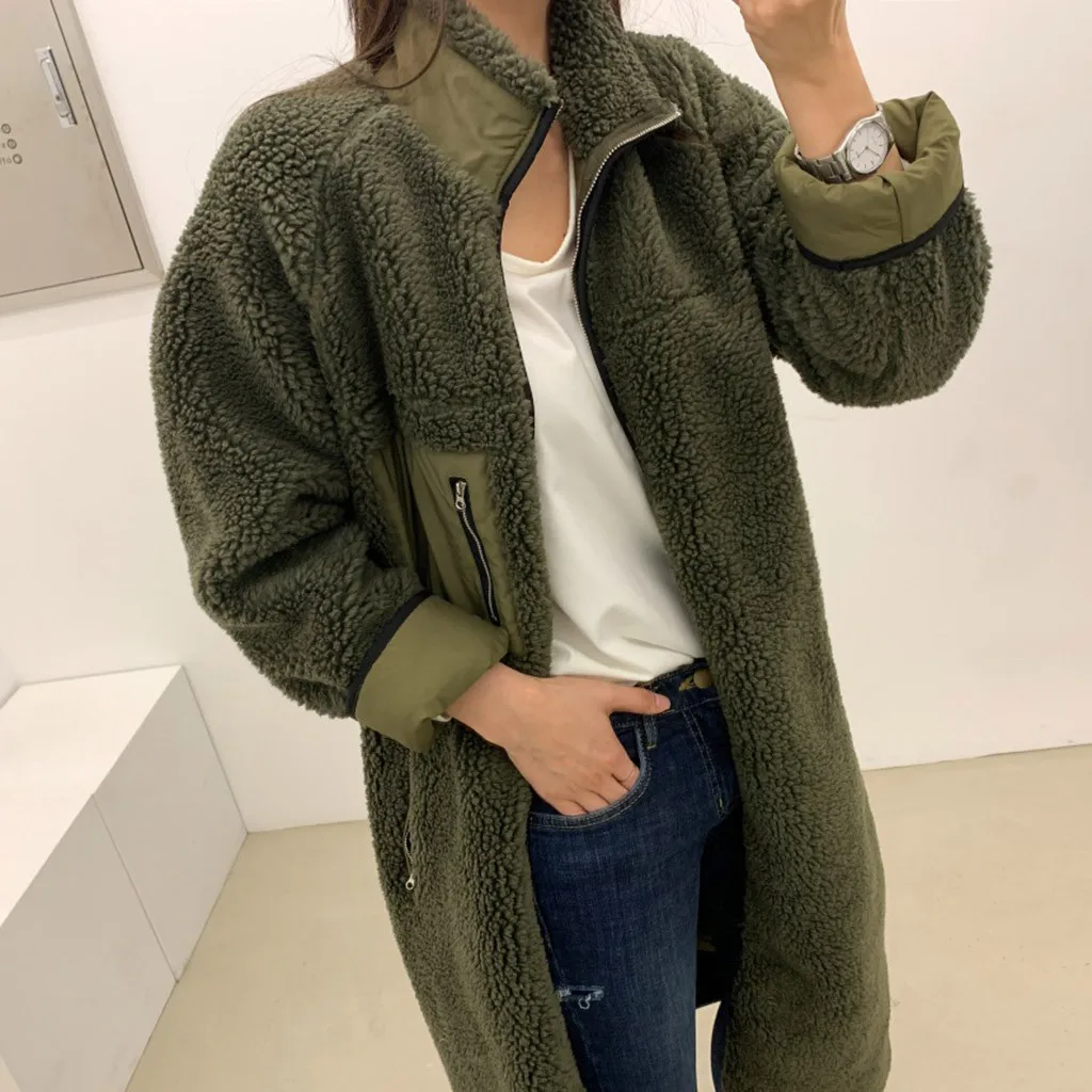 Chaquetas mujer зимнее женское пальто из овечьей шерсти с бархатным воротником, куртка на молнии и цветной Длинный плащ abrigos mujer casacos