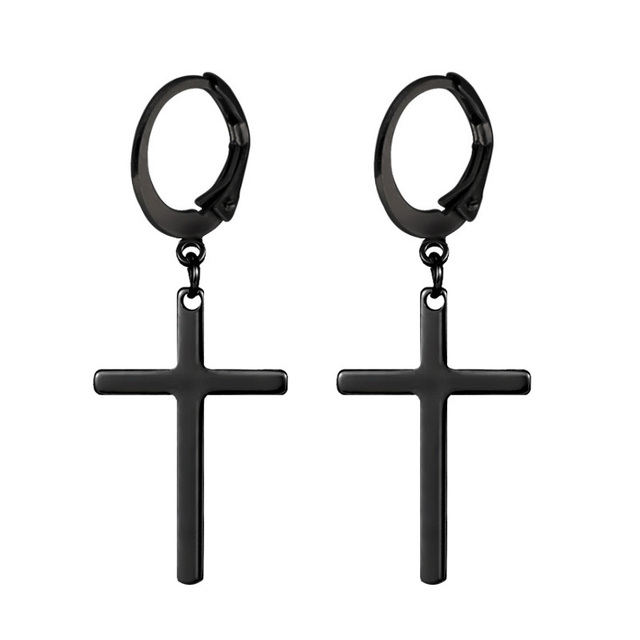 pair Punk Black-color Multiple Styles Stainless Steel Stud Earrings For Men and Women Street Pop Hip Hop Gothic Ear Jewelry