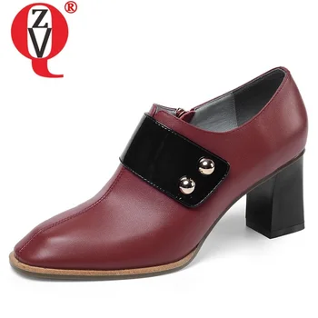 

ZVQ autumn new fashion women pumps outside high heels square toe handmade genuine leather women shoes drop shipping size 33-43