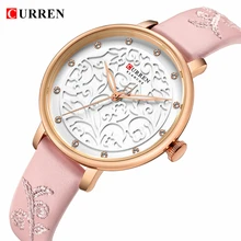 Reloj Mujer, розовые кожаные Брендовые женские часы, деловые часы, стразы, женские часы, модные роскошные кварцевые часы CURREN