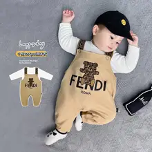 

Spring and autumn baby new style baby suspenders cotton casual suit two sets of men and women fashionable autumn