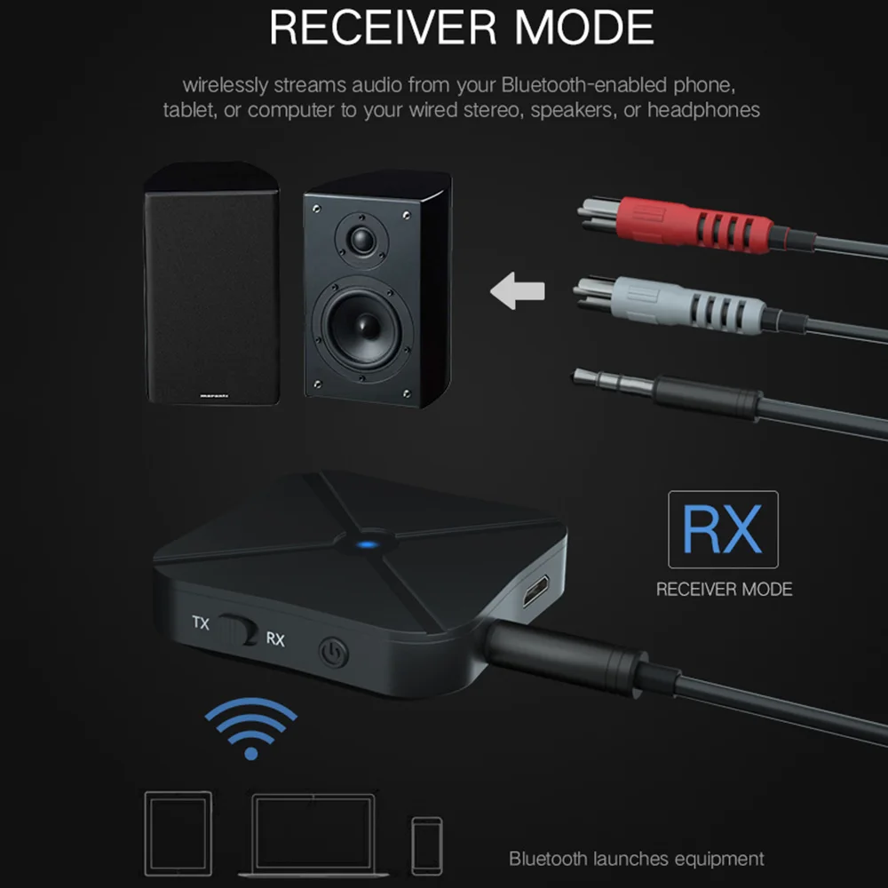 2 в 1 Bluetooth 4,2 приемник и передатчик Bluetooth беспроводной адаптер аудио с 3,5 мм AUX аудио для домашнего ТВ MP3 ПК