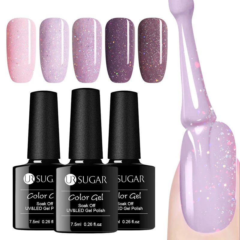 

UR SUGAR 7.5ml Holographic Glitter Gel Nail Polish Soak off Color UV LED Gel Varnish Base Top Coat Manicure Nails Art New Design