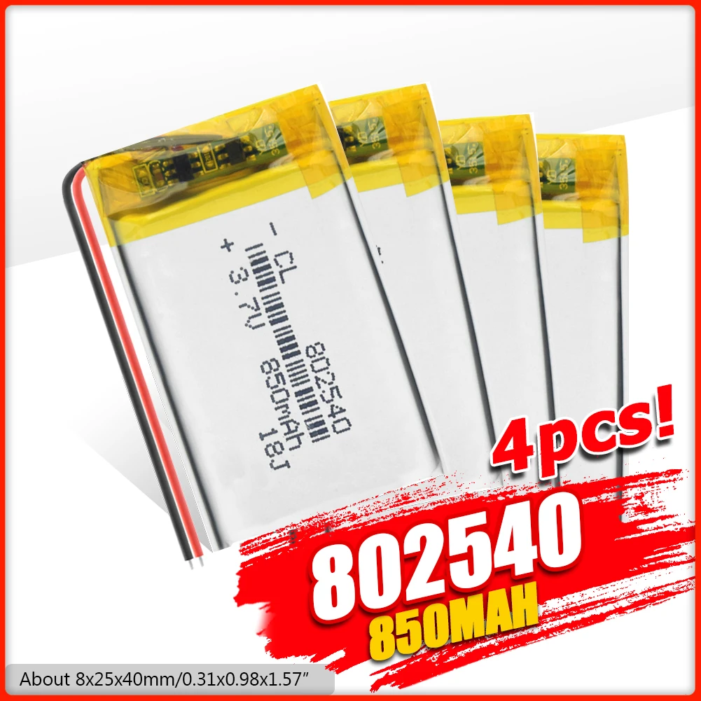 Перезаряжаемый литий ионный аккумулятор 850 мАч 802540 полимерный сменная батарея