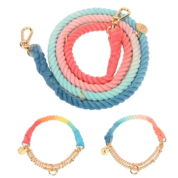 

Hotsale Pet Dog Multi-function Hand-woven Gradient Collar Necklace Outdoor Dog Universal Traction Rope Pet Products
