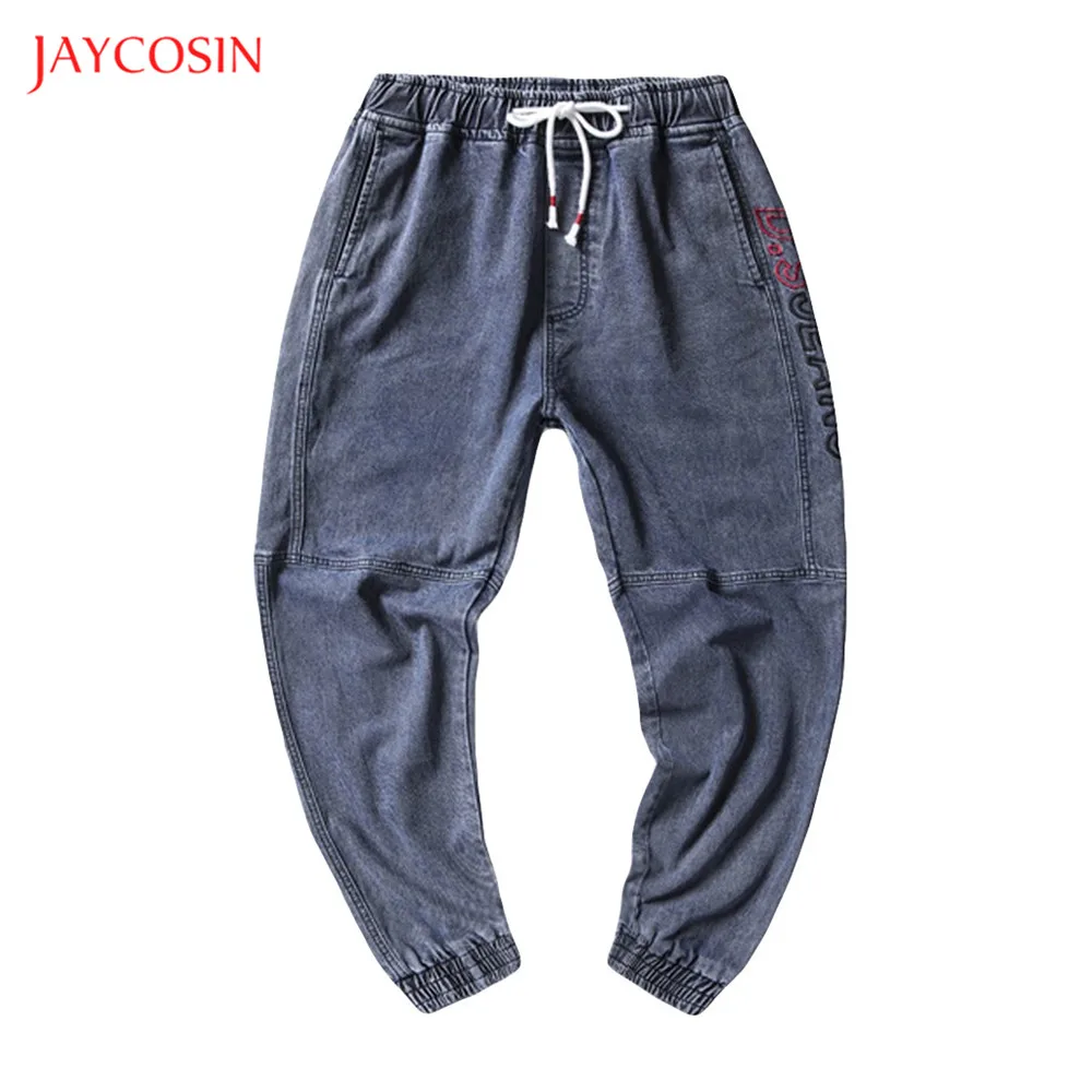 Jaycosin Новые мужские джинсы, повседневные Модные Стрейчевые джинсы с карманами, свободные мужские штаны-шаровары, уличные джинсы с эластичной талией, брюки