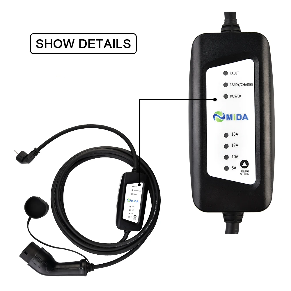 MIDA power EV зарядное устройство уровня 2 8A 10A 13A 16A EU Schuko Plug 240V EVSE домашняя зарядная станция для электромобиля
