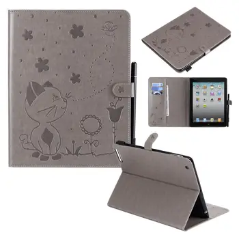 

Flip Tablet Case for iPad 2 3 4 Embossed Cat Pattern Leather Magnetic Auto Wake/Sleep Smart Case Cover for iPad 2 3 4 Coque Capa