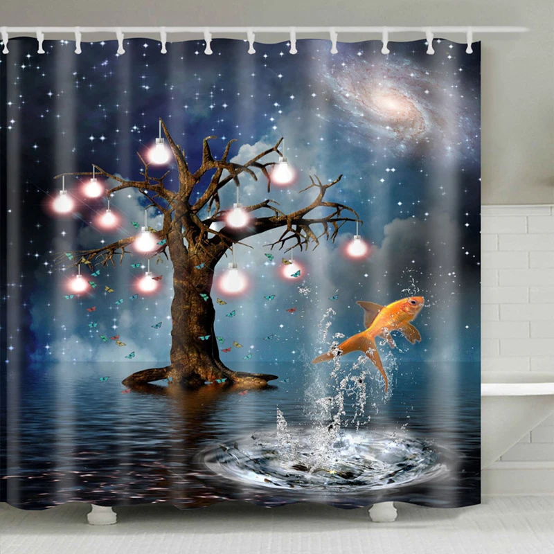 

Curtain Ocean Wind Polyester Fabric 3D Digital Printing Waterproof Shower Curtain 1.5 * 1.8 / 1.8 * 1.8 / 1.8 * 2m