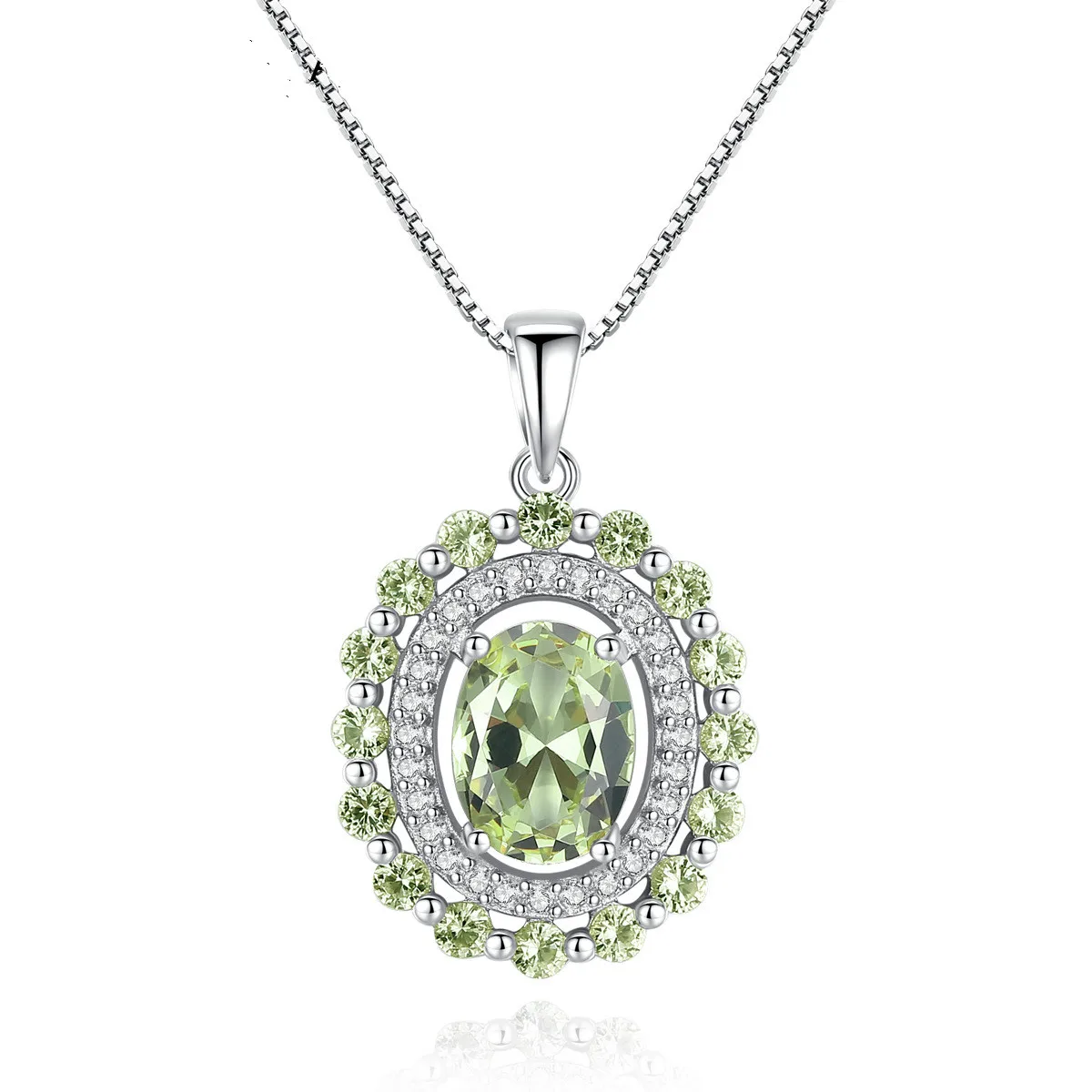 HAIMIS Noble Oval Peridot CZ S925 Sterling Silver Pendant Necklace for Women Ladies | Украшения и аксессуары