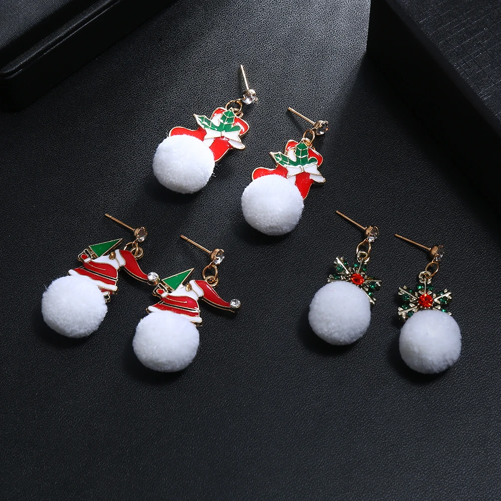 

Santa Claus Socks Snowflakes Little Hairballs Earrings Creative Cartoon Cute Beautiful Christmas Earrings Gifts for the holiday
