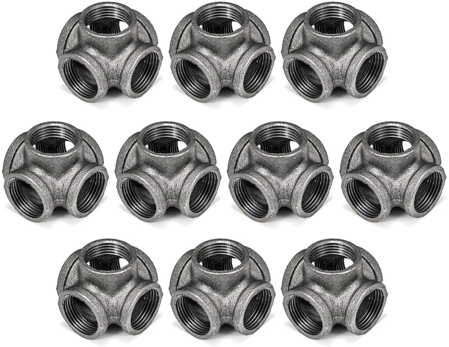 

10 Packs Pipe 5 Way Side Outlet Tee Black Cast Iron Pipe Decor Fittings with Thread Hole for Vintage Retro Steampunk Industrial