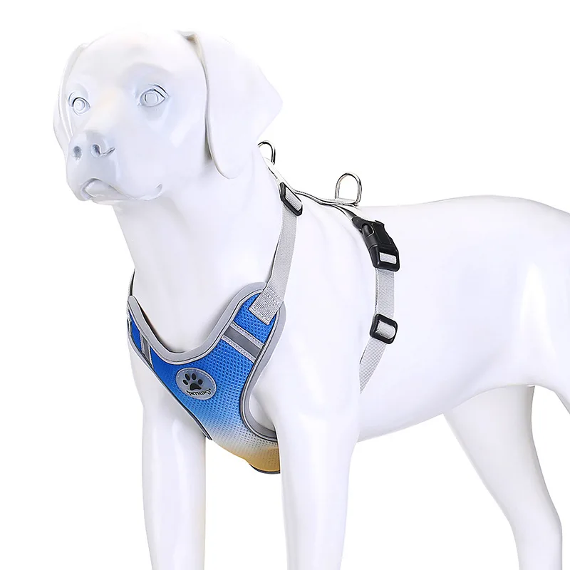 

Hot Sale Dog Harness for Large Dogs Breast Strap Gradient Color Double Breathable Mesh Reflective Chest Back Factory Wholesale