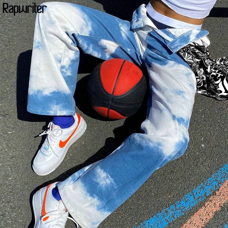 Streetwear Tie Dye Print High Waist Sweatpants Women 2020 Loose Straight Trousers Long Wide Pants Capris Pocket bottom Rapwriter Streetwear Tie Dye Print High Waist Sweatpants Women 2020 Loose Straight Trousers Long Wide Pants Capris Pocket bottom Rapwriter