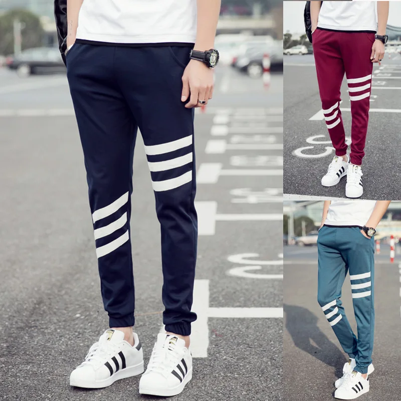 

18 Spring And Autumn New Style Plus-sized Menswear Loose Casual Pants Fashion Beam Leg Stripe Spell Color Athletic Pants