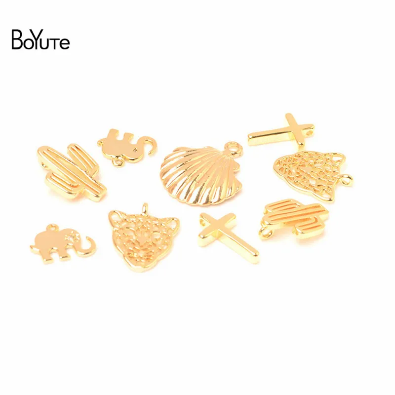 BoYuTe 1 Pair Metal Brass Elephant Tiger Cross Cactus Shaped Gold Pendant Charms for Jewelry Making (1)