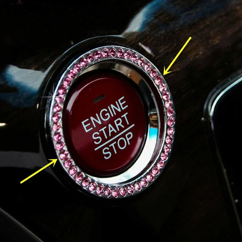 

Automobiles Start/Stop Switch Button Decorative Pink Diamond Rhinestone Ring Car SUV Bling Decorative Accessories