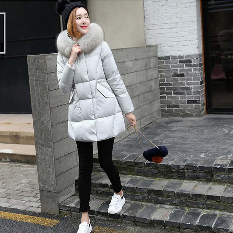 

Winter Jacket Women Long Down Coats Female Large Fur Hooded Clothes Thick Warm Duck Down Jackets Pink Outwear LWL1109