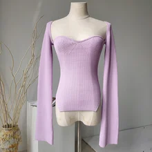 

Women clothes cashmere sqaure collar full sleeves elastic high waist 2021 new winter summer fashion sexy pullover