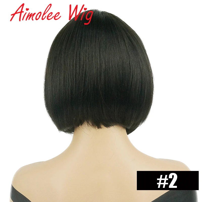 Aimolee короткий прямой боб парики с челкой для женщин человеческие волосы смесь синтетический парик Рыжий Черный Натуральный вид - Цвет: #2