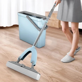 

Sponge Mop and Bucket Set,for Hardwood Floors Walls Tile Floors Shower Floors,with Wringer Bucket and 2 Pcs PVA Sponge