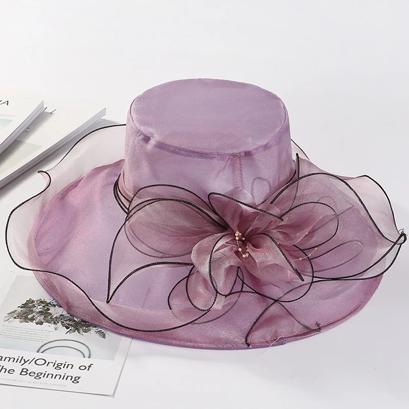 Purple 1 шт. элегантная женская кружевная шляпа с широкими полями Кентукки Дерби шляпа от солнца Свадебная вечеринка церковная Кепка - Цвет: Purple
