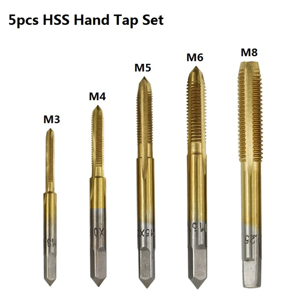 5pcs M3 M4 M5 M6 M8 Titanium Coated Hand Tap Set Hss Straight Flute