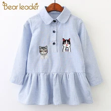 Bear leader/платье для девочек; Новинка года; сезон осень; детское платье принцессы с цветочным узором, вышивкой и оборками, длинными рукавами и завязками для От 3 до 11 лет