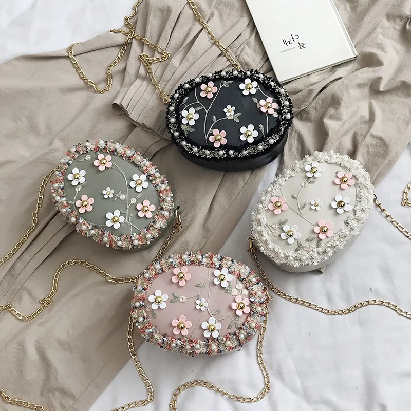 

2019 New Style Sweet Ladies' Small round Bag Flower Lace Shoulder WOMEN'S Bag
