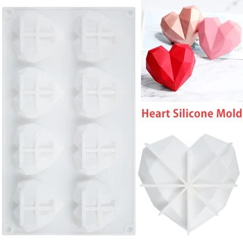 

1/8 Cavity Diamond Love 3D Heart Silicone Cake Mould Silicone Molds for Sponge Cakes Chocolate Dessert Bakeware Pastry Mould
