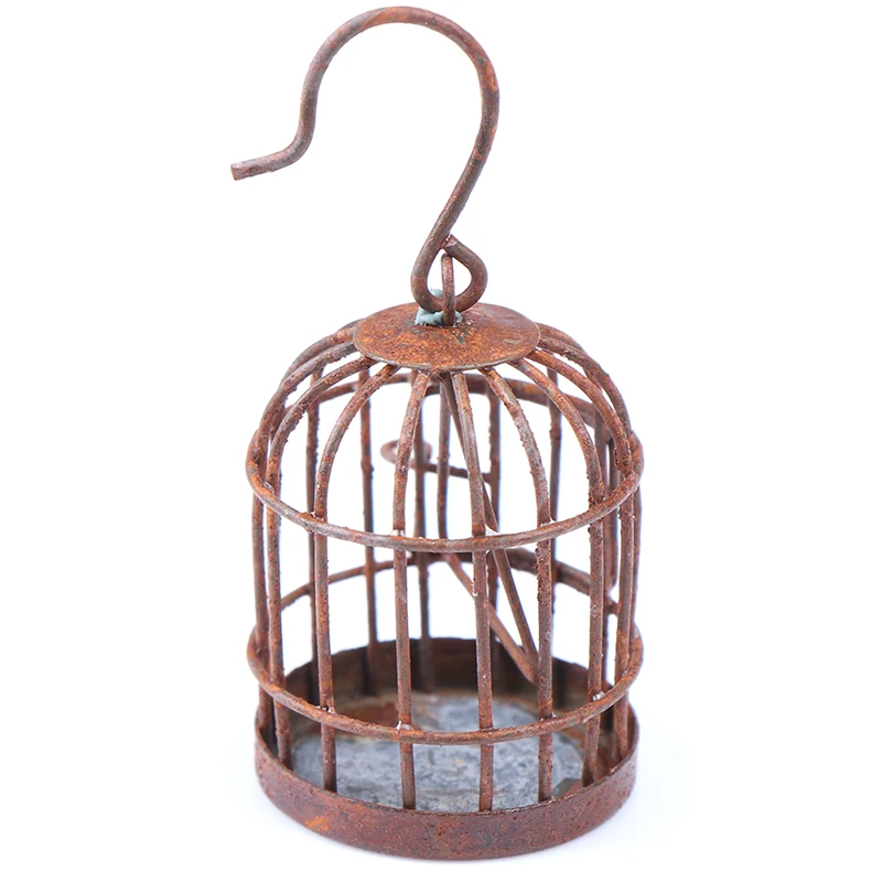 Miniature figurines miniature ornament 1:12 scale metal bird cage with bird birdcage dollhouse miniature gold tone