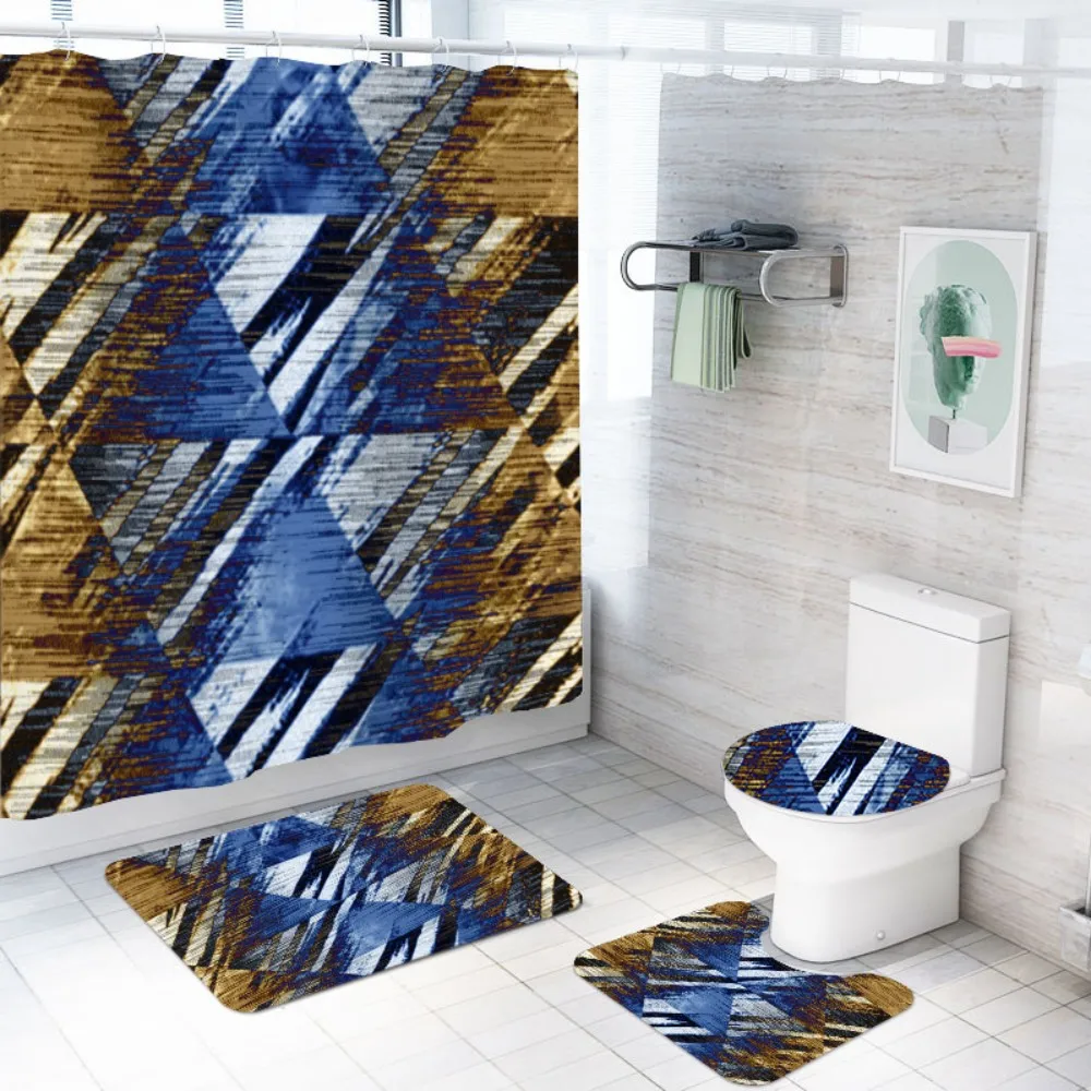 

4 Pieces Sets Feeling the Autumn Shower Curtain Sets with Bath Rug Toilet Lid Cover Floor Mat Modern Waterproof Bath Curtain