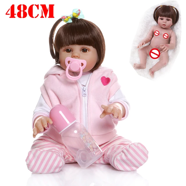 Poupée bébé fille en cheveux lisses, 48CM, robe de cochon rose, corps  complet, jouet de bain en silicone souple - AliExpress