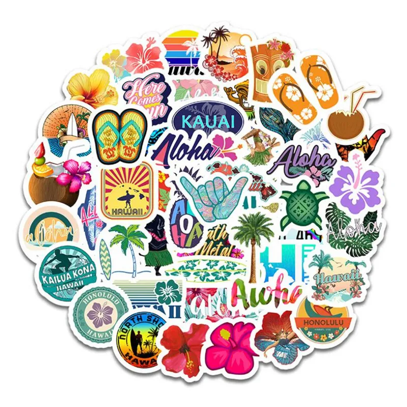 

10/30/50PCS Cartoon Hawaiian Holiday Landscape Graffiti Diary Pocket Small Fresh Waterproof Sticker Decorative Toy Wholesale
