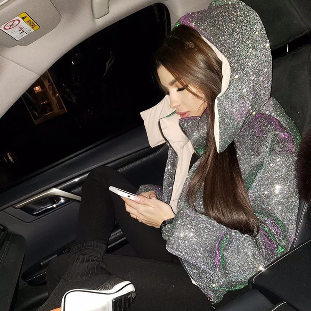 Осенне зимняя блестящая Светоотражающая куртка пуховик парка женские теплые