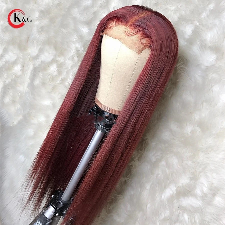 KungGang 13*4 "-22" Кружевные передние человеческие волосы 99j парики с детскими волосами бразильские средний коэффициент не-Реми кружевные парики