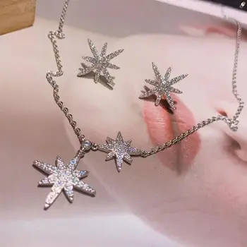 

Trendy Shiny Star Pendant Necklace Earring For Women Party CZ Cubic Zirconia Earring High-End Jewelry Set E4920